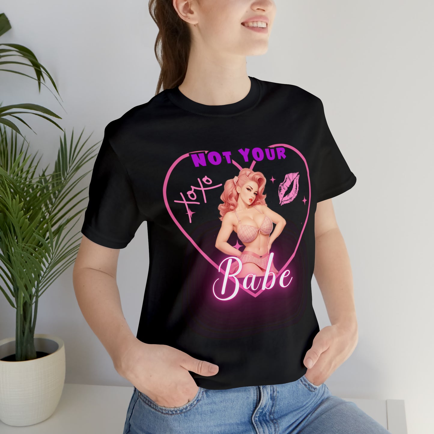 Vintage Pink Pinup Girl "Not Your Babe" on a Bella+Canva 3001 Unisex Jersey T-Shirt - A Must-Have Gift for her