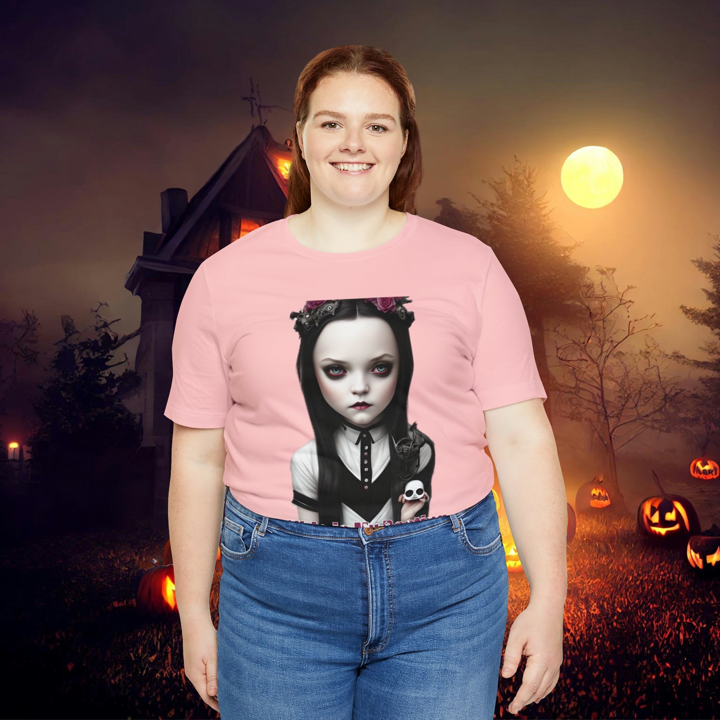 Wednesday Addams Chibi by Charlie Bowater This Is my Resting Witch Face Halloween Unisex Jersey Short Sleeve Tee