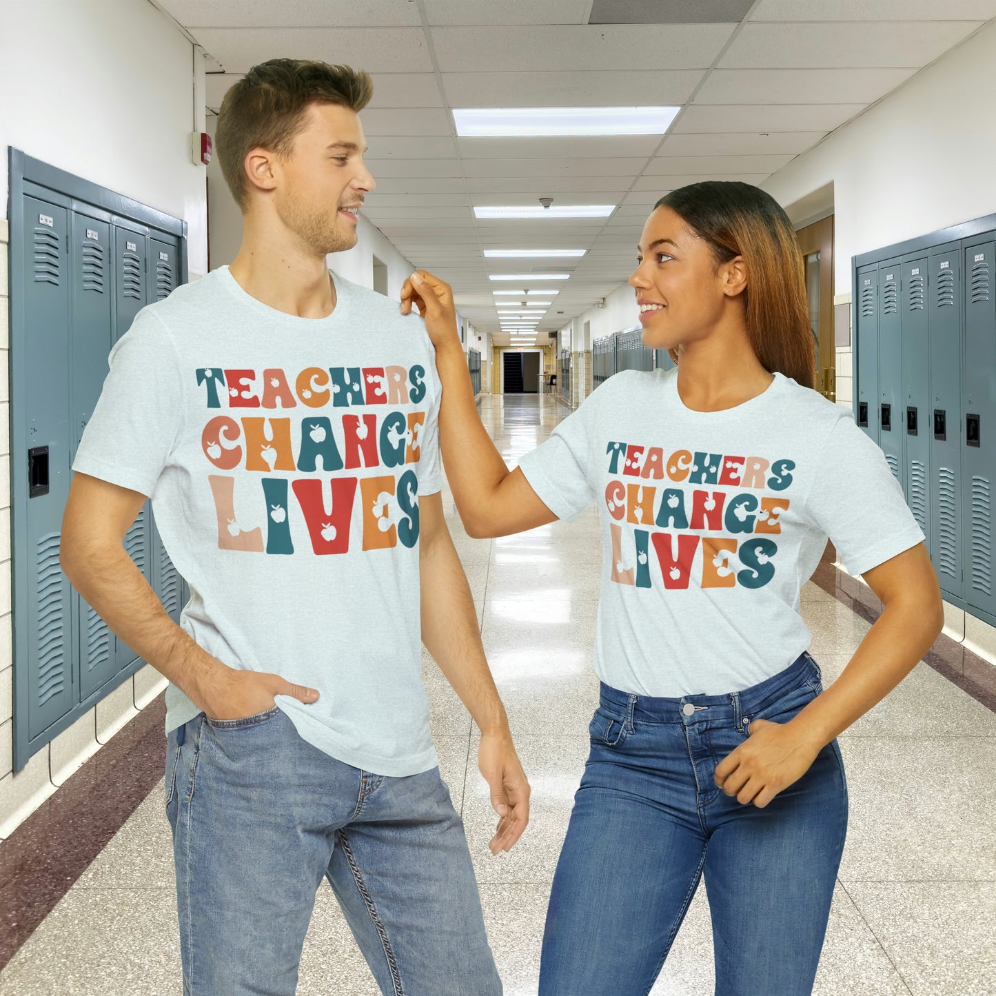 Colorful Teachers Change Lives Back to School Unisex Jersey Short Sleeve Tee Gifts for him, Gifts for Her