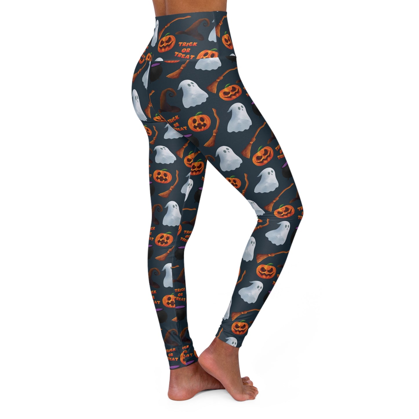 Halloween Trick or Treat Ghosts Witch Hats Jack o Lanterns High Waisted Yoga Leggings (AOP) Gifts for Her