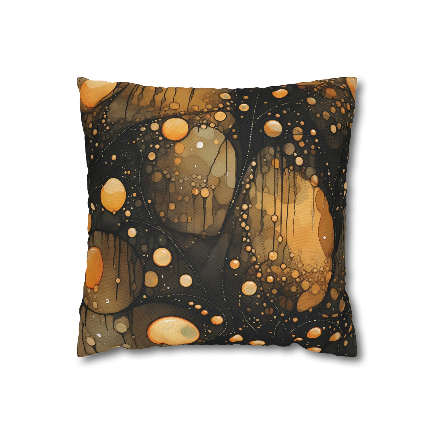 Halloween Yellow Orange Floating Blobs and Dark Spun Polyester Square Pillow Case