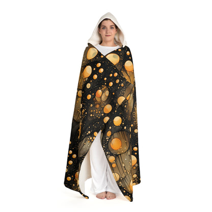 Halloween Yellow Orange Floating Blobs and Dark Hooded Sherpa Fleece Blanket