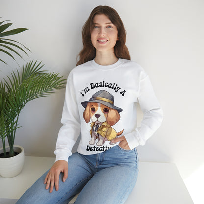 Cute Beagle Dressed up like a Detective, I'm a Basically a Detective True Crime Unisex Heavy Blend™ Crewneck Sweatshirt