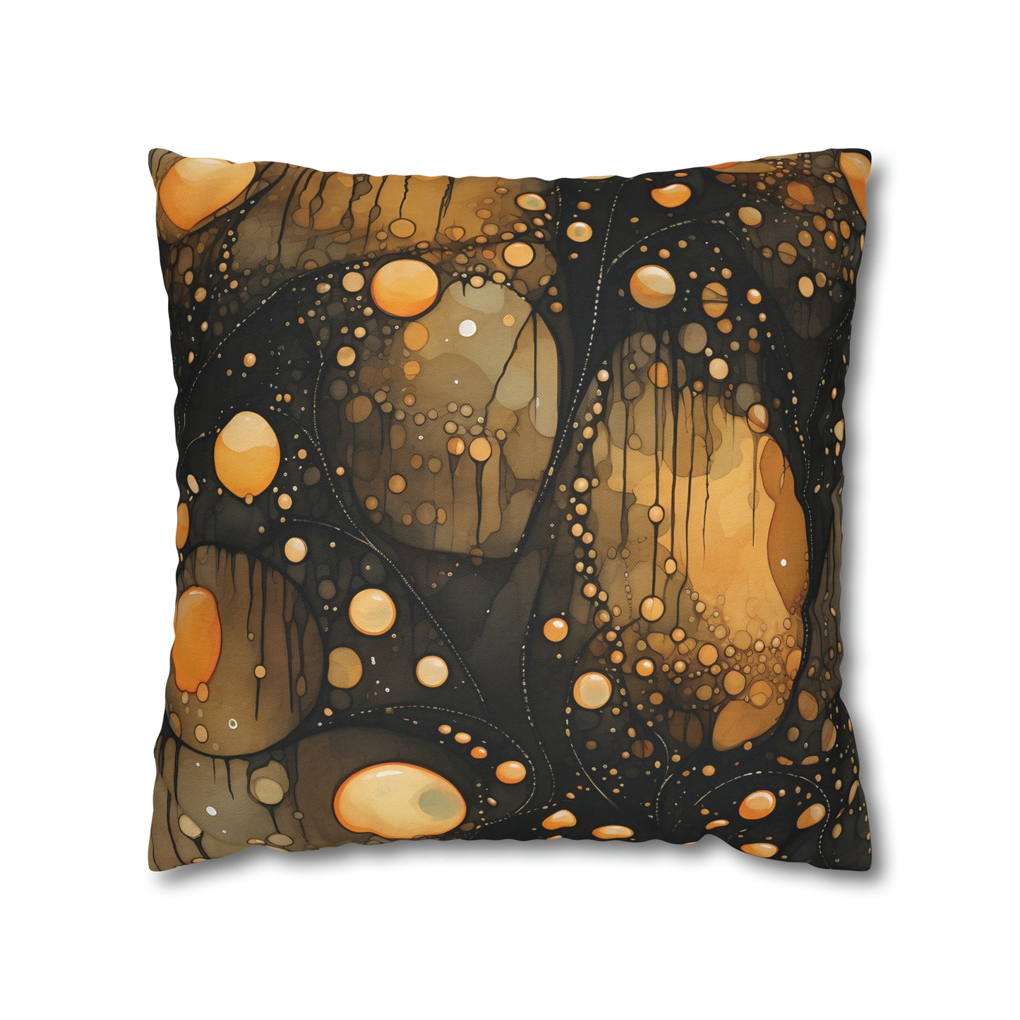 Halloween Yellow Orange Floating Blobs and Dark Spun Polyester Square Pillow Case