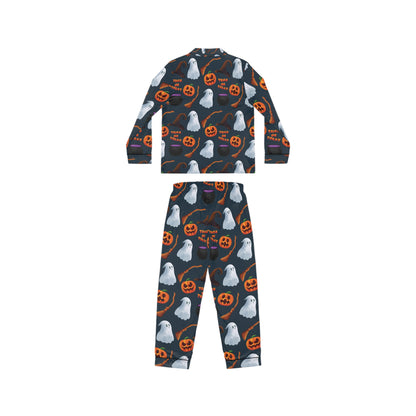 Halloween Trick or Treat Ghosts Witch Hats Jack o Lanterns Women's Satin Pajamas (AOP)
