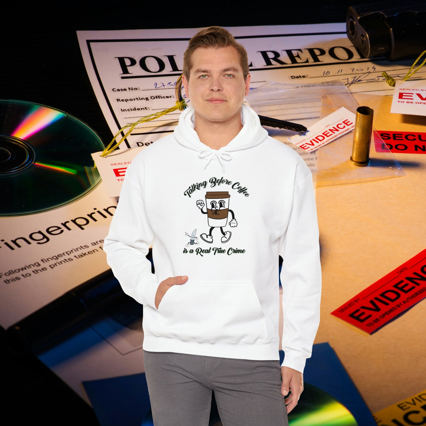 Retro Talking before Coffee is a Real True Crime Unisex Heavy Blend™ Hooded Sweatshirt Gifts for Him Gifts for Her