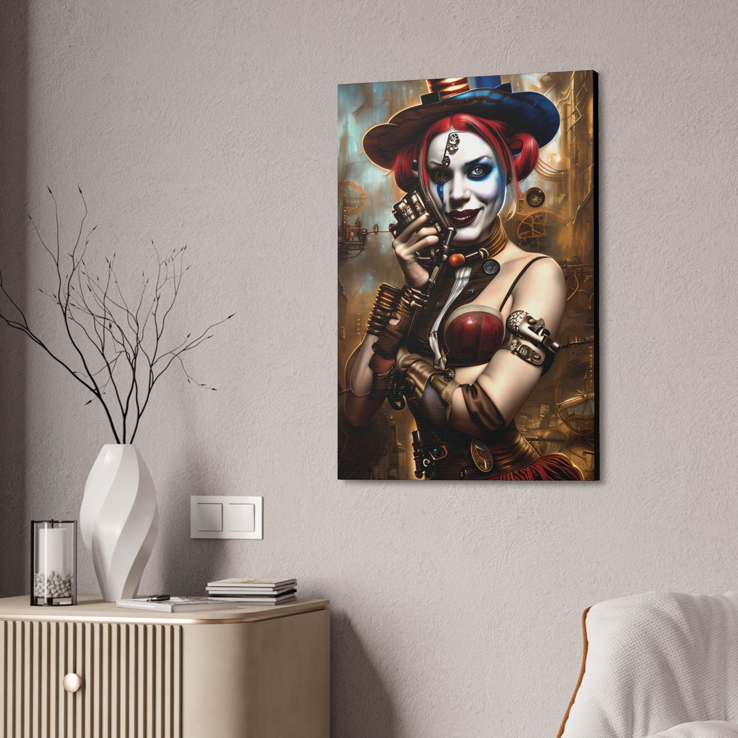 Hyper Realistic Steampunk Harley Quinn Canvas Stretched, 1.5''