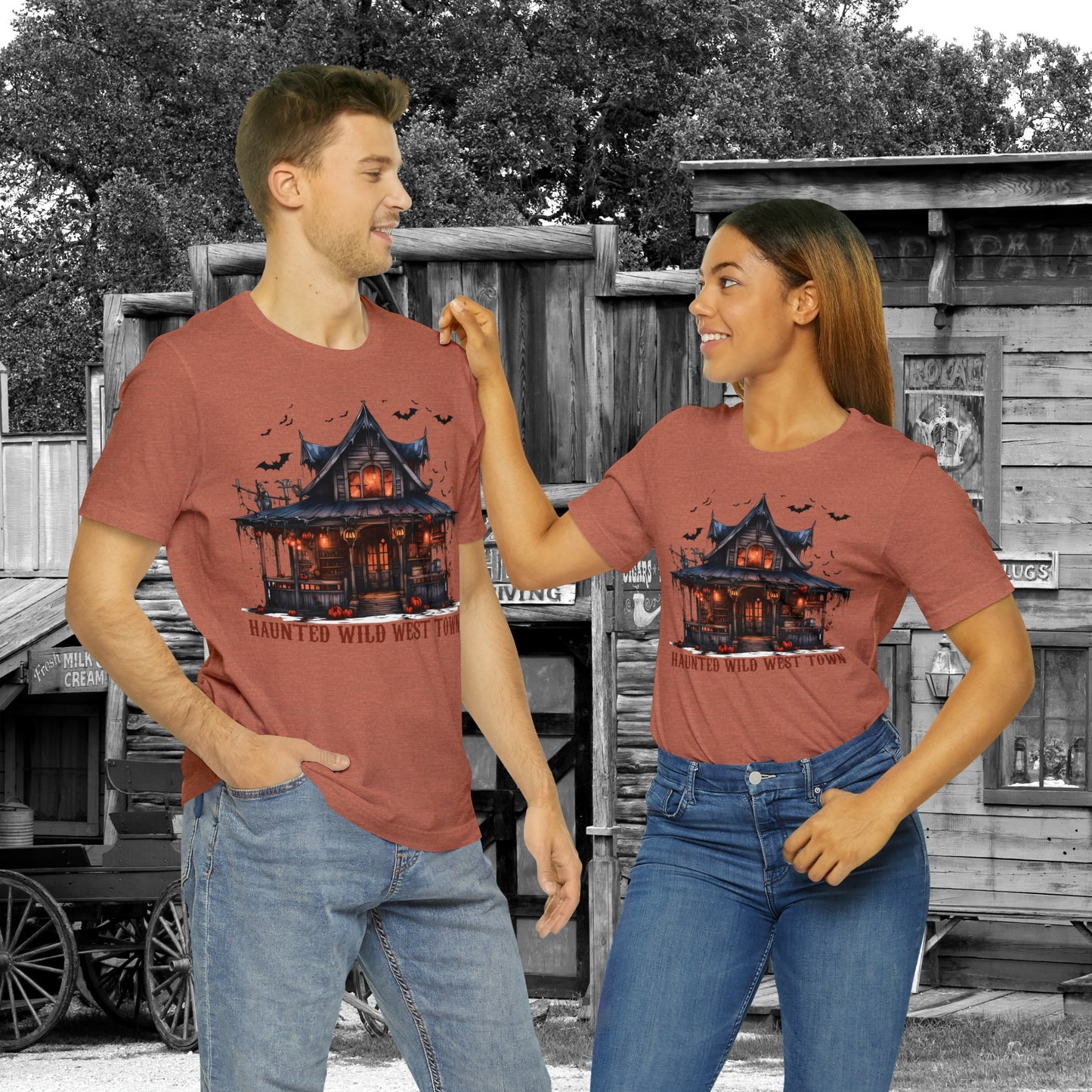 Haunted Wild West Town Halloween Western Unisex Jersey Short Sleeve Tee Gifts for Him Gifts For Her