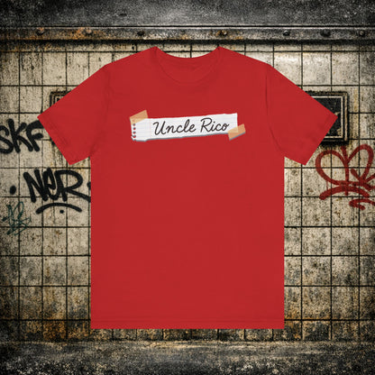 Uncle Rico Graphic Tee — Retro Notebook Tape Design
