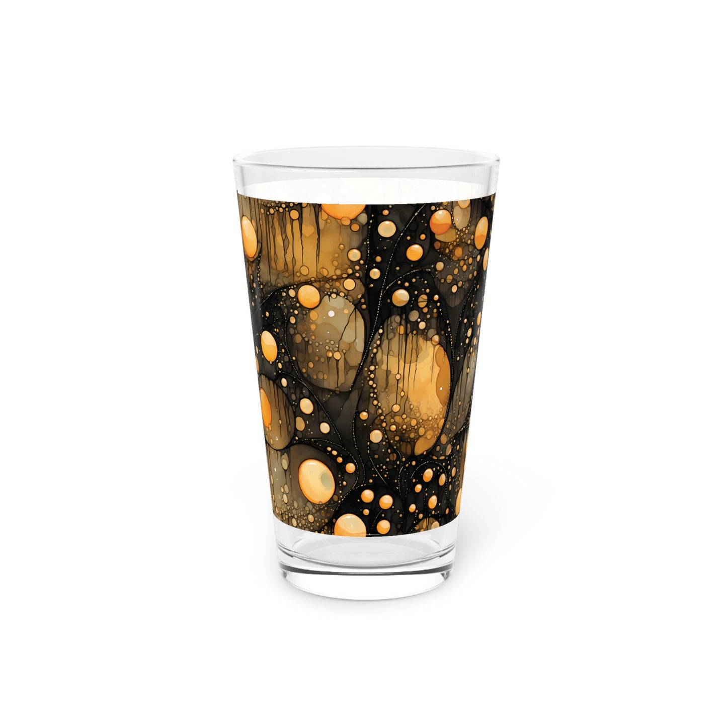 Halloween Yellow Orange Floating Blobs and Dark Pint Glass, 16oz