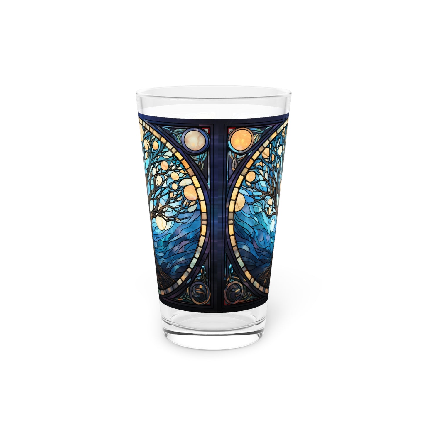 Nighttime Blossoms: A Celestial Tree Stained Glass Masterpiece on Your Pint Glass 16oz Pint Glass Gift idea gifts for home decor housewarming gift