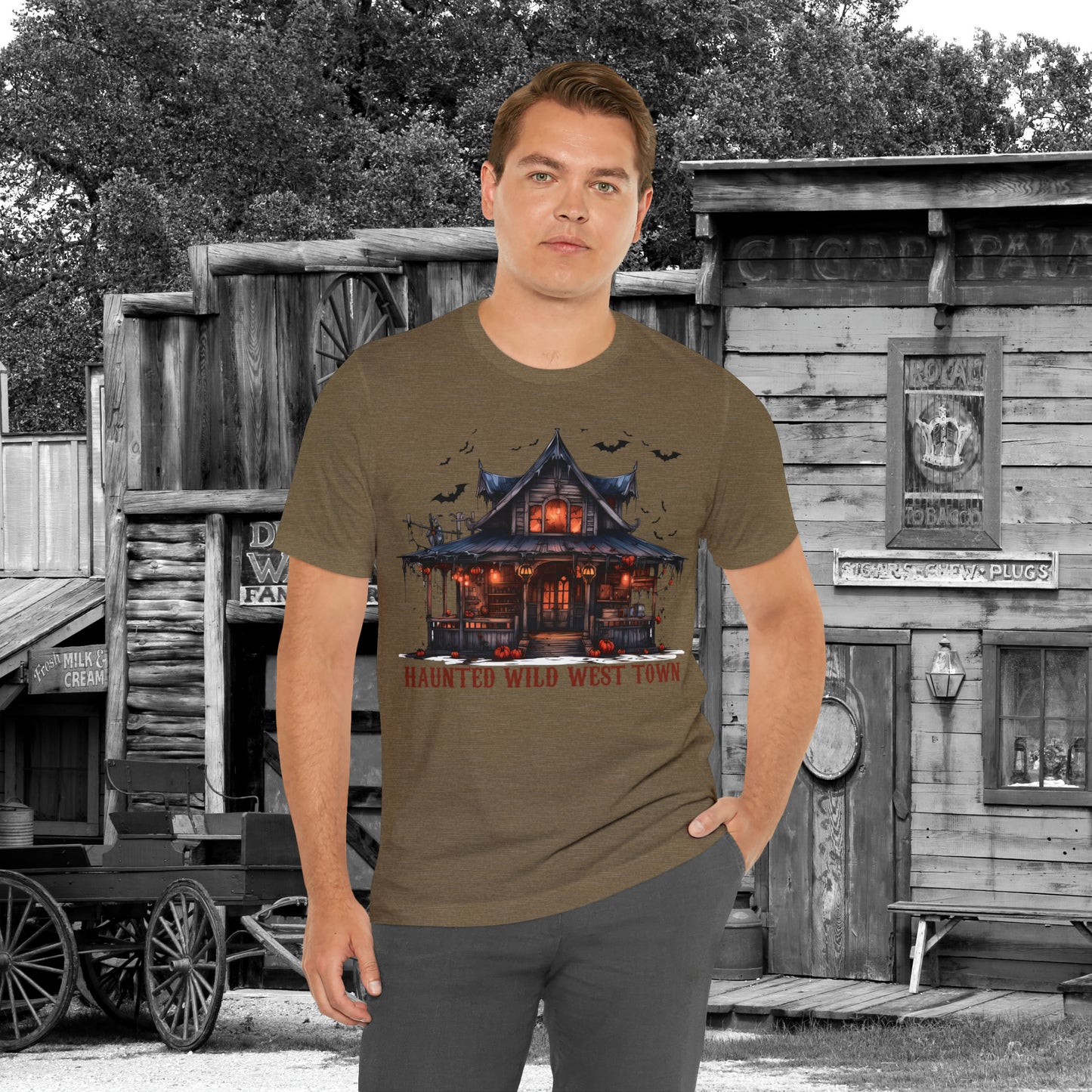 Haunted Wild West Town Halloween Western Unisex Jersey Short Sleeve Tee Gifts for Him Gifts For Her