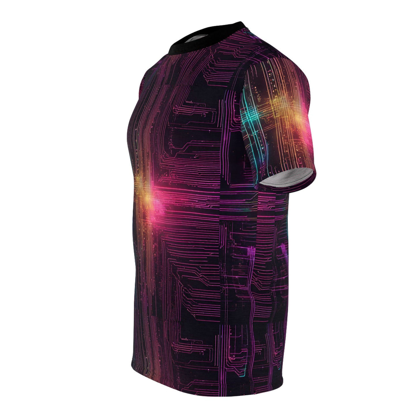 Neon Futuristic Lights Circuit Board Cyberpunk Unisex Cut & Sew Tee (AOP)