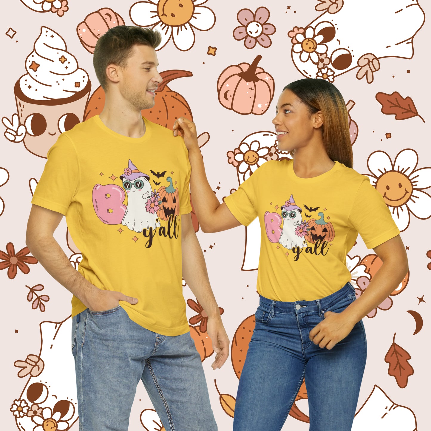 Retro Groovy Boo Y'all Unisex Jersey Short Sleeve Tee Halloween Gifts for Her Gifts for Him