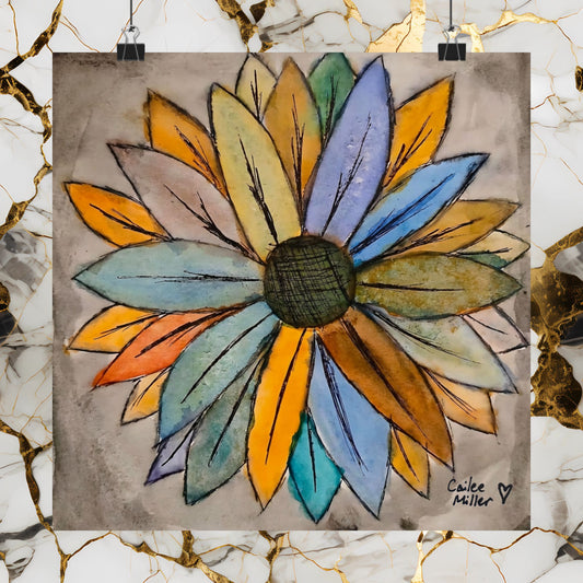 Matte Vertical Poster — Colorful Watercolor Sunflower Art Print from Artist Cailee Miller