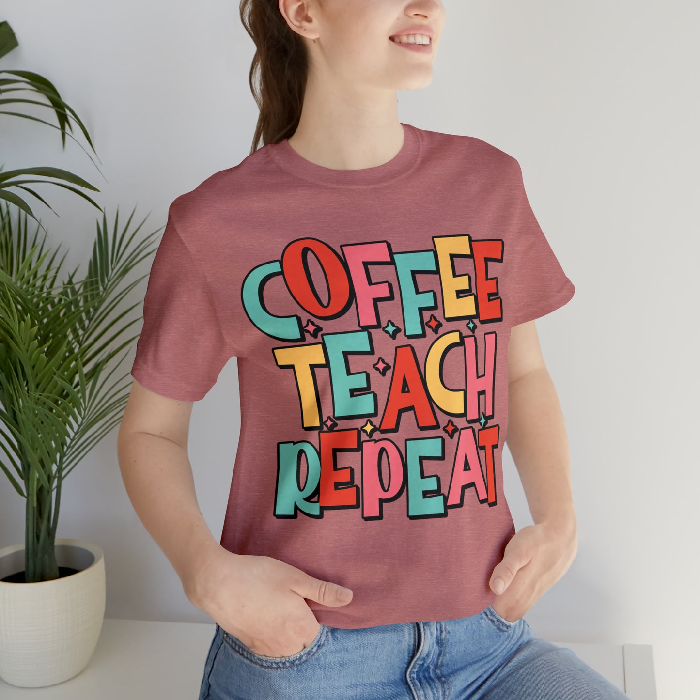 Coffee Teach Repeat Unisex Jersey Short Sleeve Tee