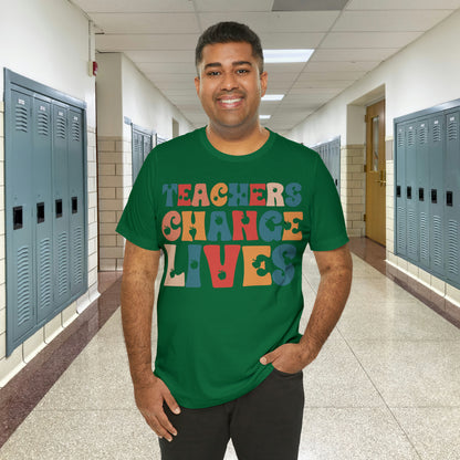 Colorful Teachers Change Lives Back to School Unisex Jersey Short Sleeve Tee Gifts for him, Gifts for Her