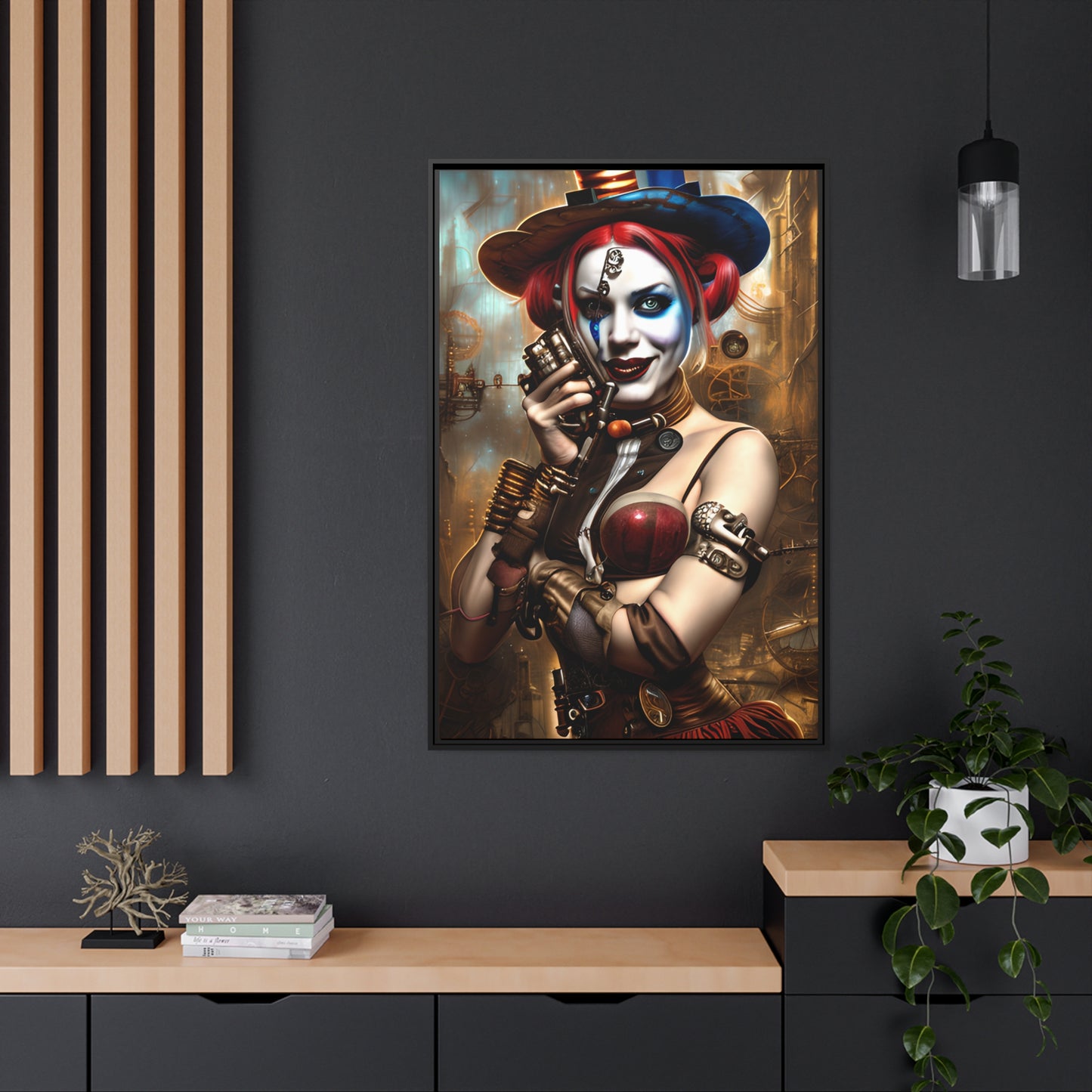 Hyper Realistic Steampunk Harley Quinn Matte Canvas, Black Frame