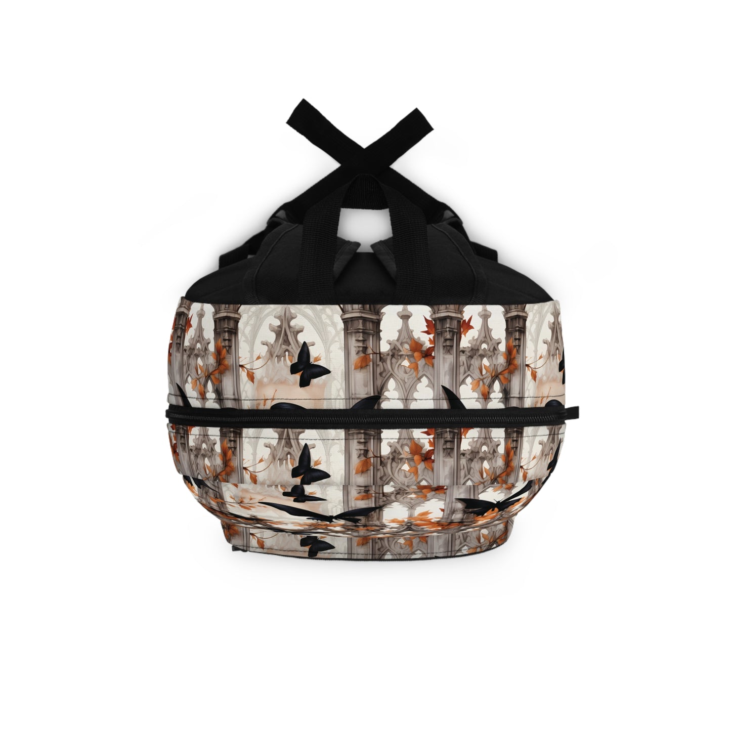 Halloween Black Butterflies flying over White Column Backpack