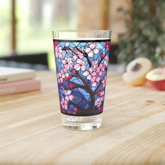 Cherry Blossoms in Full Bloom: A Stained Glass Masterpiece 16oz Pint Glass Gift idea gifts for home decor housewarming gift