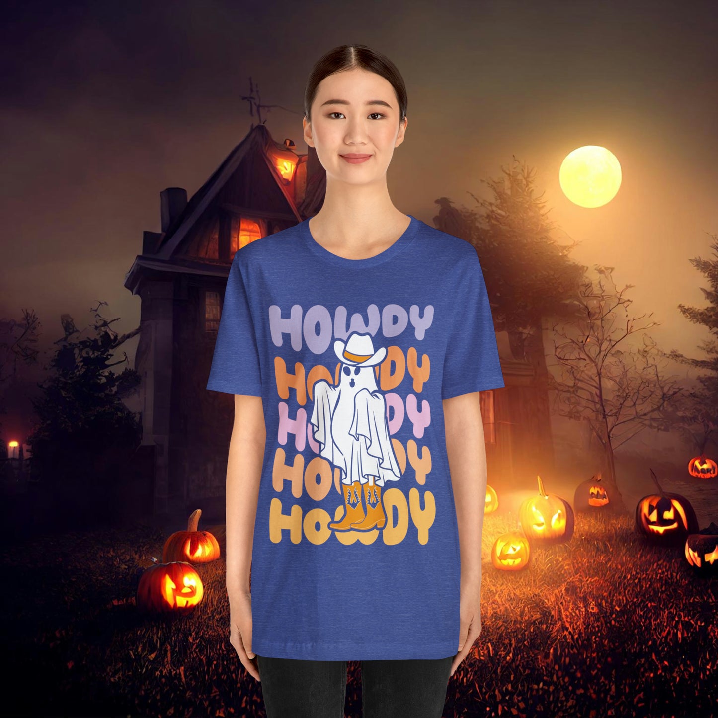 Cowboy Ghost Howdy Retro Halloween Unisex Jersey Short Sleeve Tee Gifts for Him Gifts For Her