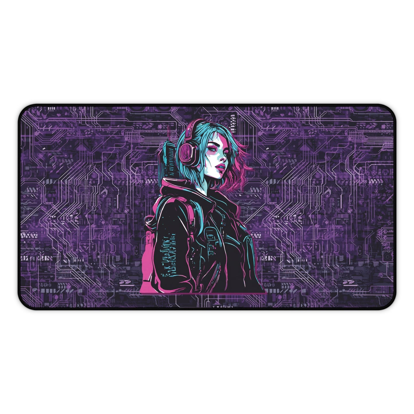 Desk Mat - Neon Futuristic Lights Cyberpunk Girl