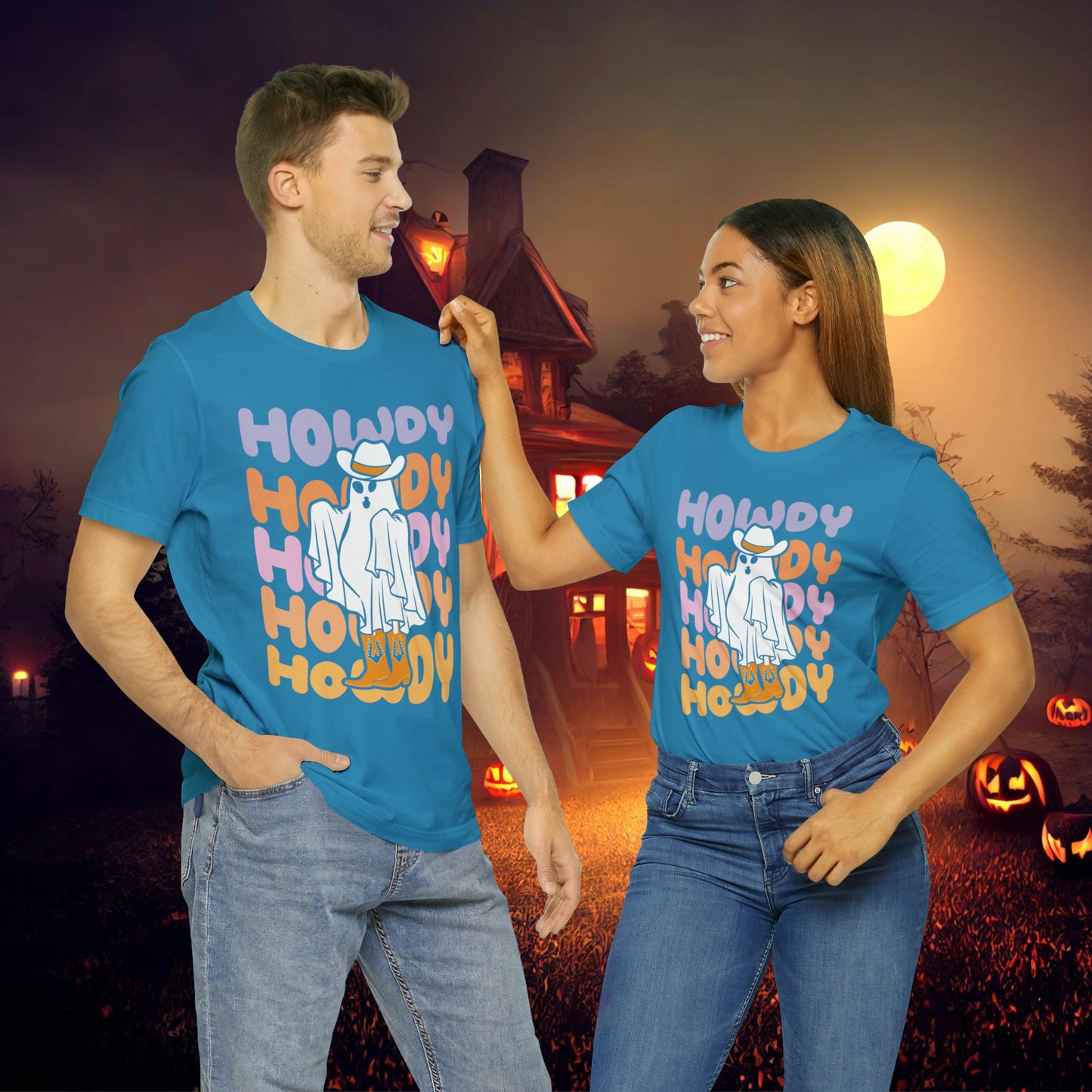 Cowboy Ghost Howdy Retro Halloween Unisex Jersey Short Sleeve Tee Gifts for Him Gifts For Her