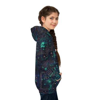 Pixel Pop: Neon Circuit Hoodie Children's Hoodie (AOP)