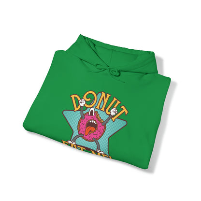 "DirkyThreadz Donut Panic Hoodie - Quirky Cartoon Design for Fun Style"