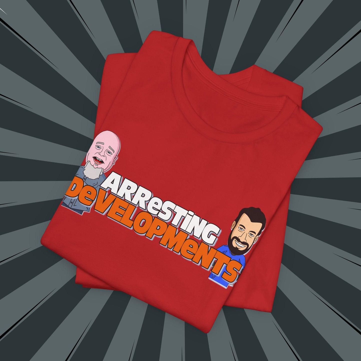 Arresting Developments Illustrated Tee – True Crime Podcast Shirt Featuring Mike Willever & Producer Joe