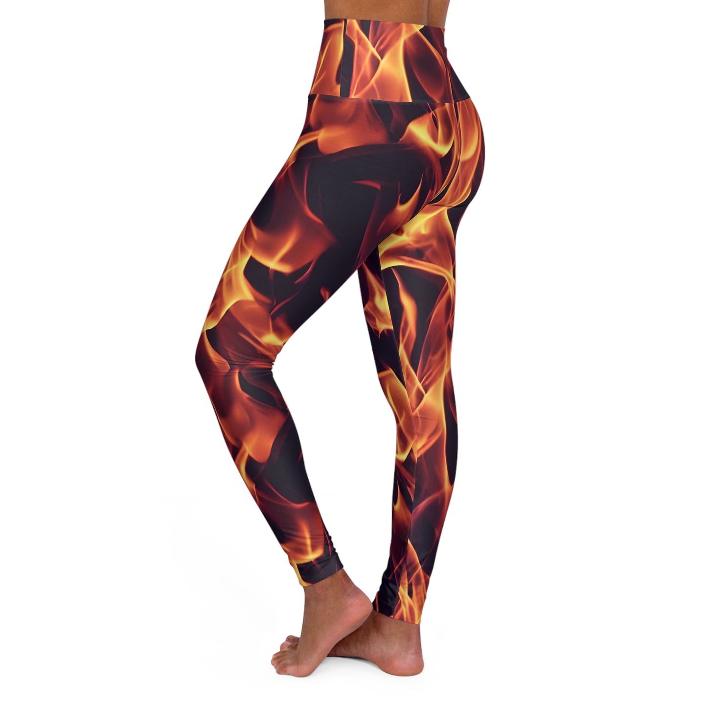 Elevate Your Flow: All Over Print High Waisted Yoga Leggings with Dynamic Flames  High Waisted Yoga Leggings (AOP)