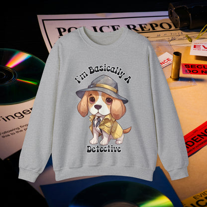 Cute Beagle Dressed up like a Detective, I'm a Basically a Detective True Crime Unisex Heavy Blend™ Crewneck Sweatshirt