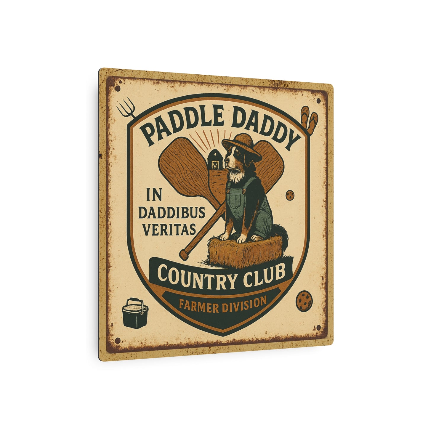 Farmer Division Metal Sign Rustic Barn Decor, Funny Farmhouse Wall Art, Paddle Daddy Country Club Gift for Farmers Tractor Lovers