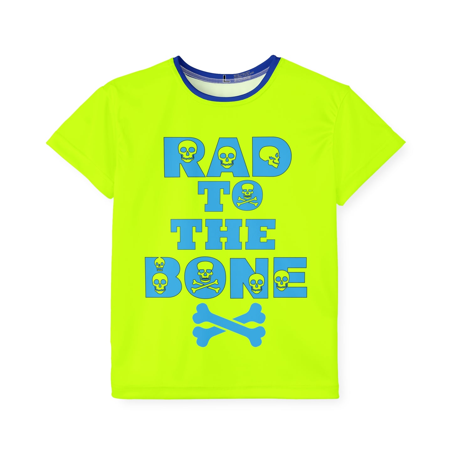 Neon Yellow Rad To The Bone Kids Sports Jersey | All-Over Print Youth Athletic Shirt | Stylish Sports Tee | Active Kids Fashion