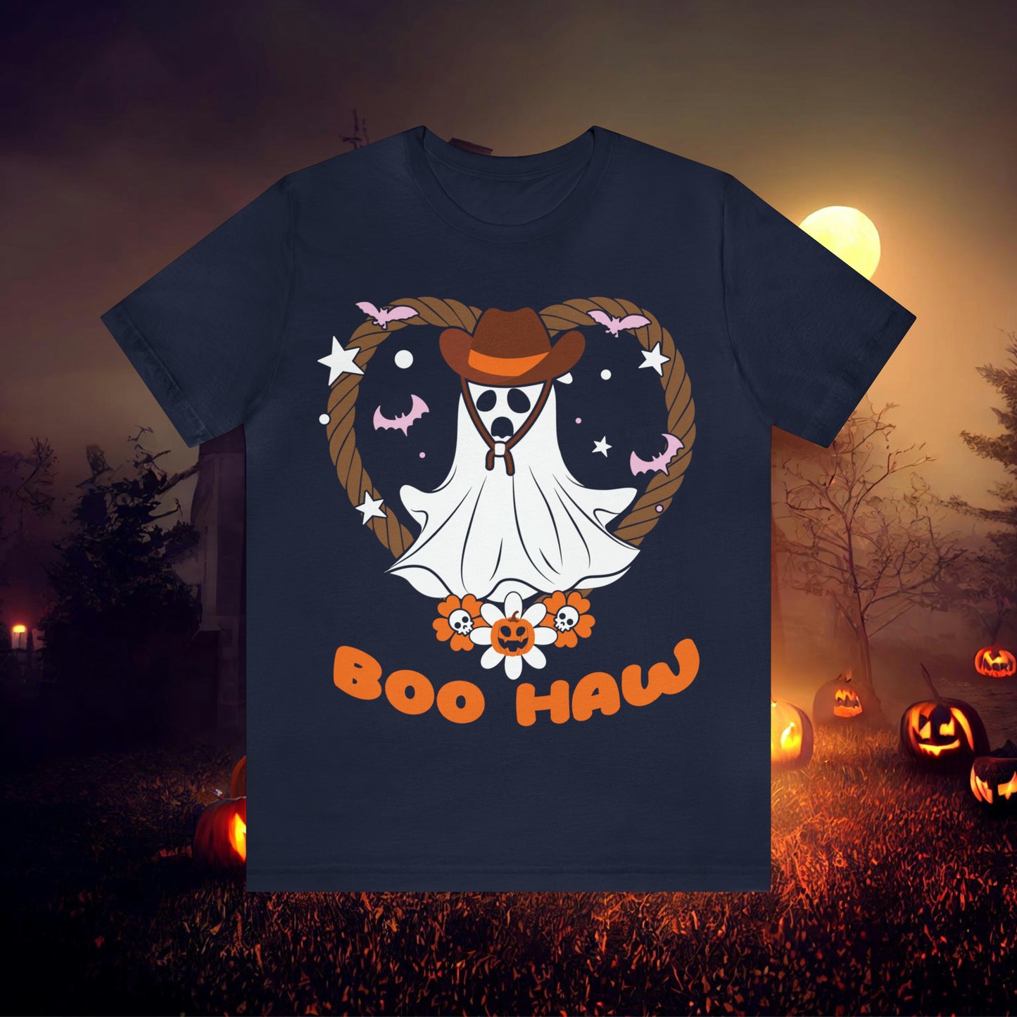 Boo Haw Retro Groovy Western Halloween Unisex Jersey Short Sleeve Tee Gifts for Him Gifts for Her