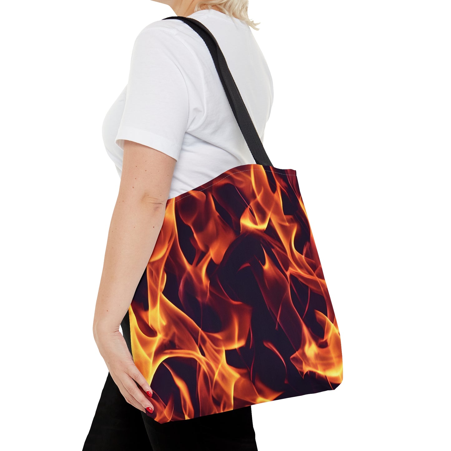Flames Unleashed: Realistic All Over Print Tote Bag