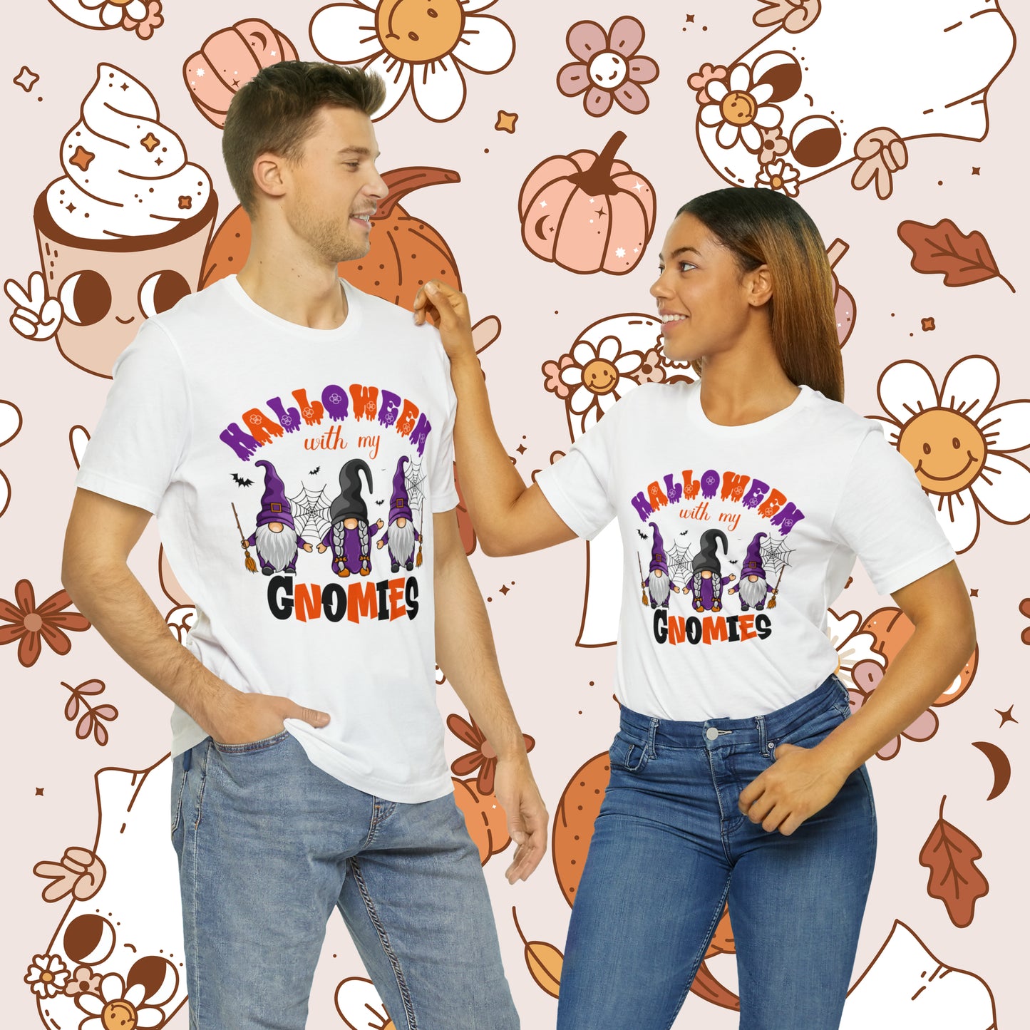 Halloween with my Gnomies Unisex Jersey Short Sleeve Tee Gifts for Him Gifts for Her