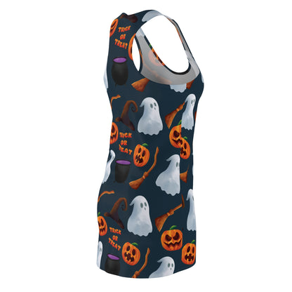 Halloween Trick or Treat Ghosts Witch Hats Jack o Lanterns Women's Cut & Sew Racerback Dress (AOP)