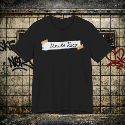 Uncle Rico Graphic Tee — Retro Notebook Tape Design