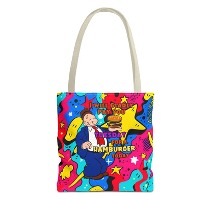 Abstract Comic Pop  AOP Tote Bag featuring Wimpy and his beloved hamburger
