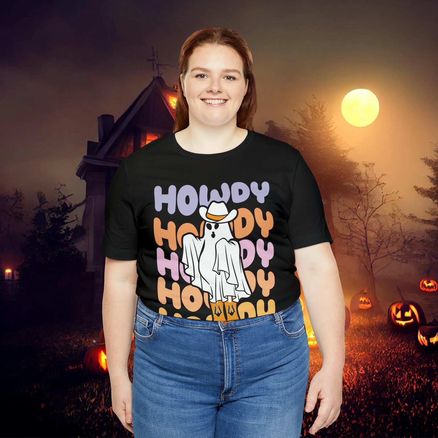 Cowboy Ghost Howdy Retro Halloween Unisex Jersey Short Sleeve Tee Gifts for Him Gifts For Her