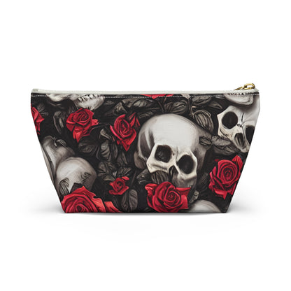 Hyper Realistic Skulls and Red Roses by artist Anne-Laure Goupil Accessory Pouch w T-bottom