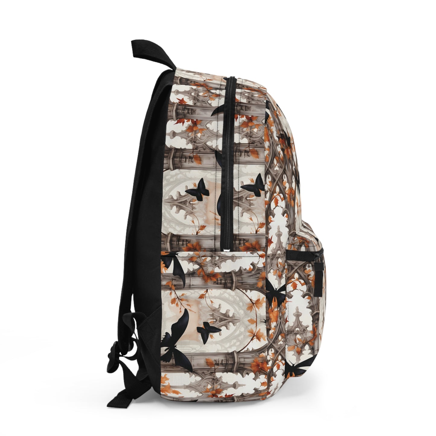 Halloween Black Butterflies flying over White Column Backpack