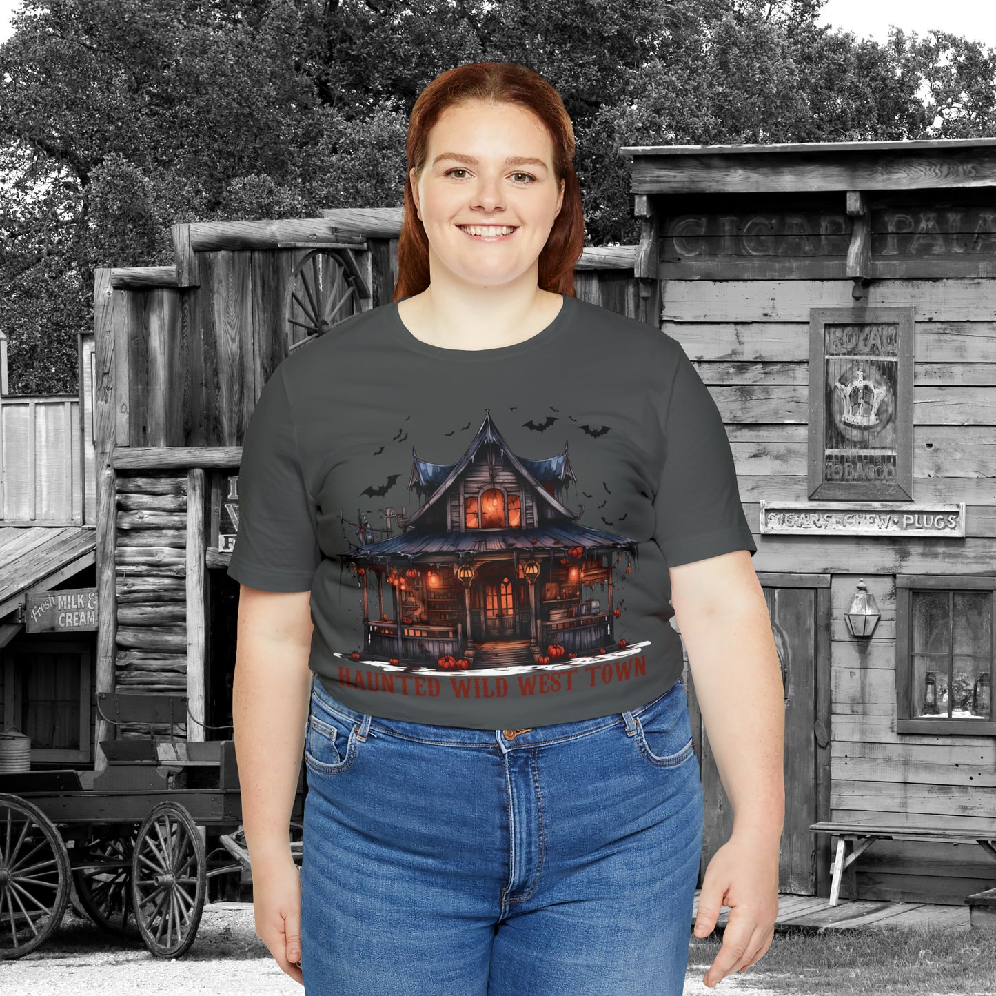 Haunted Wild West Town Halloween Western Unisex Jersey Short Sleeve Tee Gifts for Him Gifts For Her