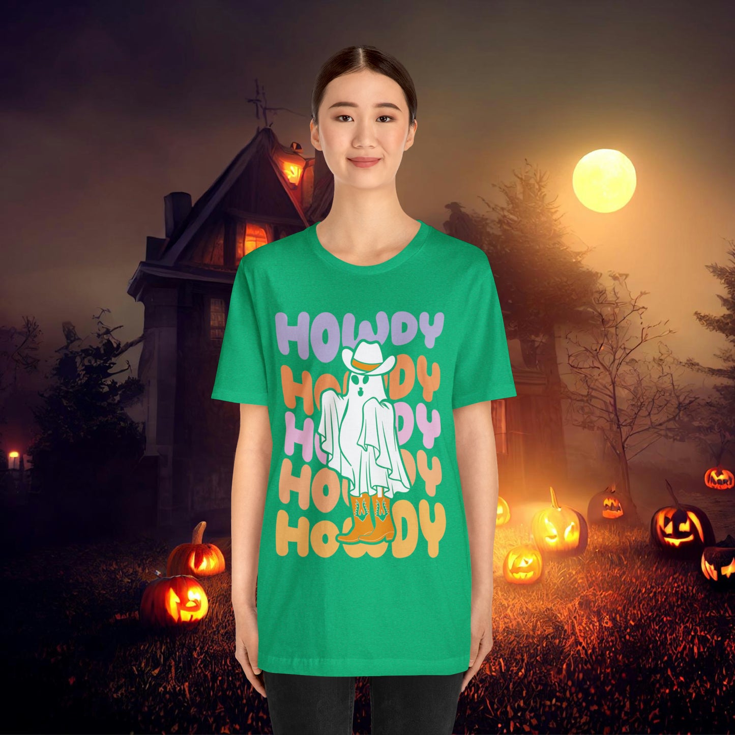 Cowboy Ghost Howdy Retro Halloween Unisex Jersey Short Sleeve Tee Gifts for Him Gifts For Her