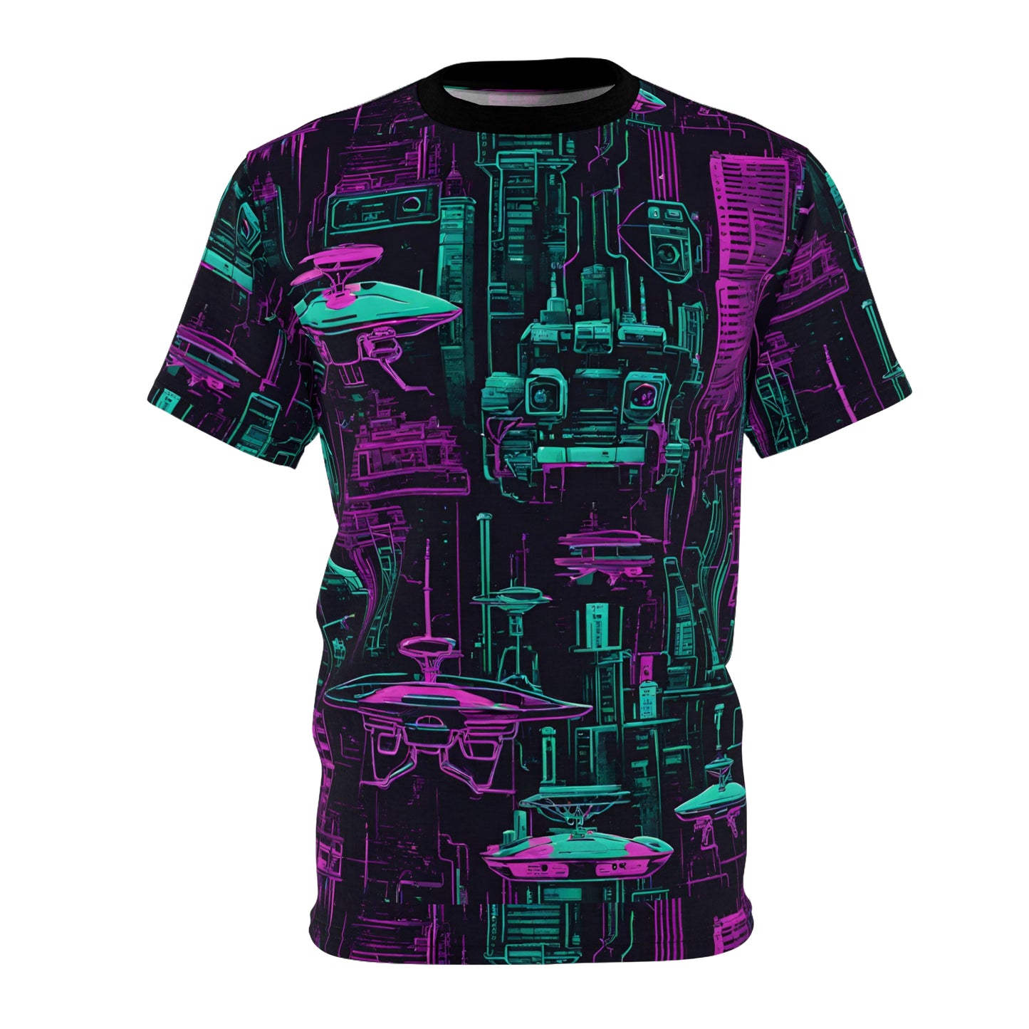 Neon Futuristic Lights Cyberpunk Drones Unisex Cut & Sew Tee (AOP)