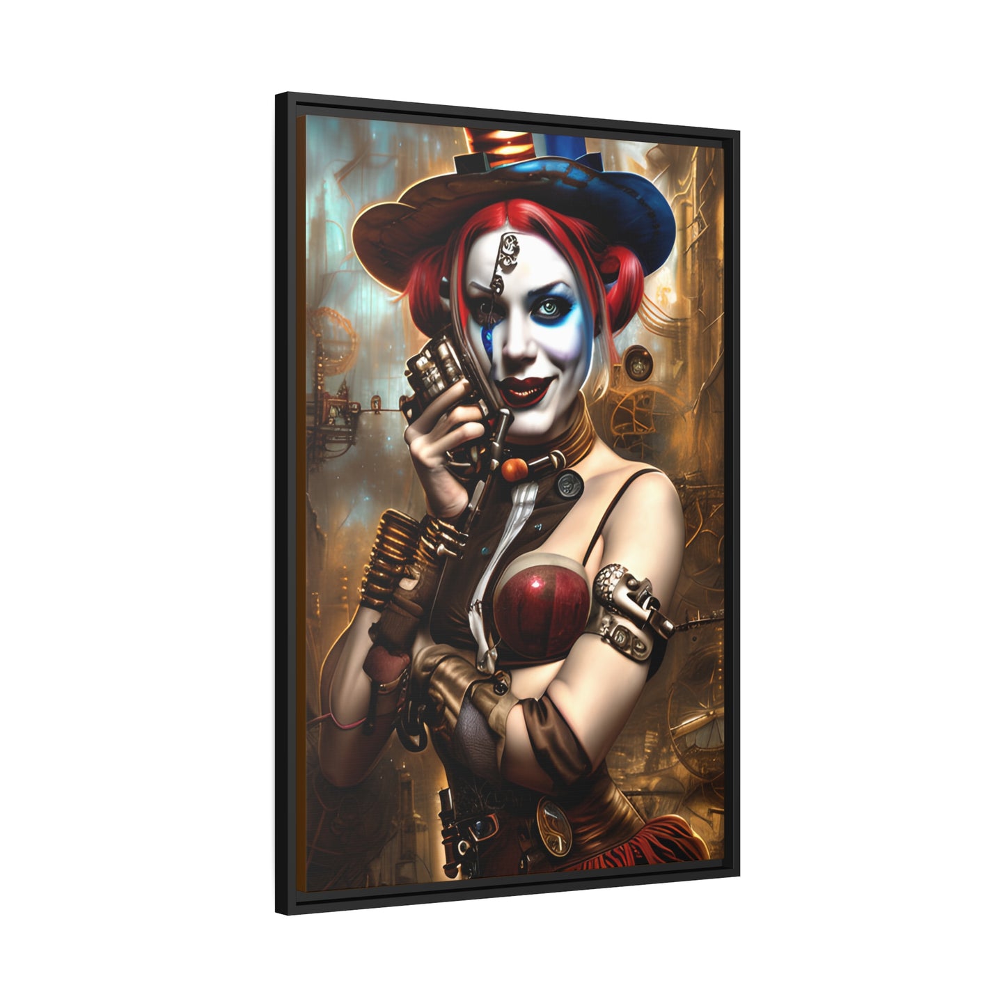 Hyper Realistic Steampunk Harley Quinn Matte Canvas, Black Frame