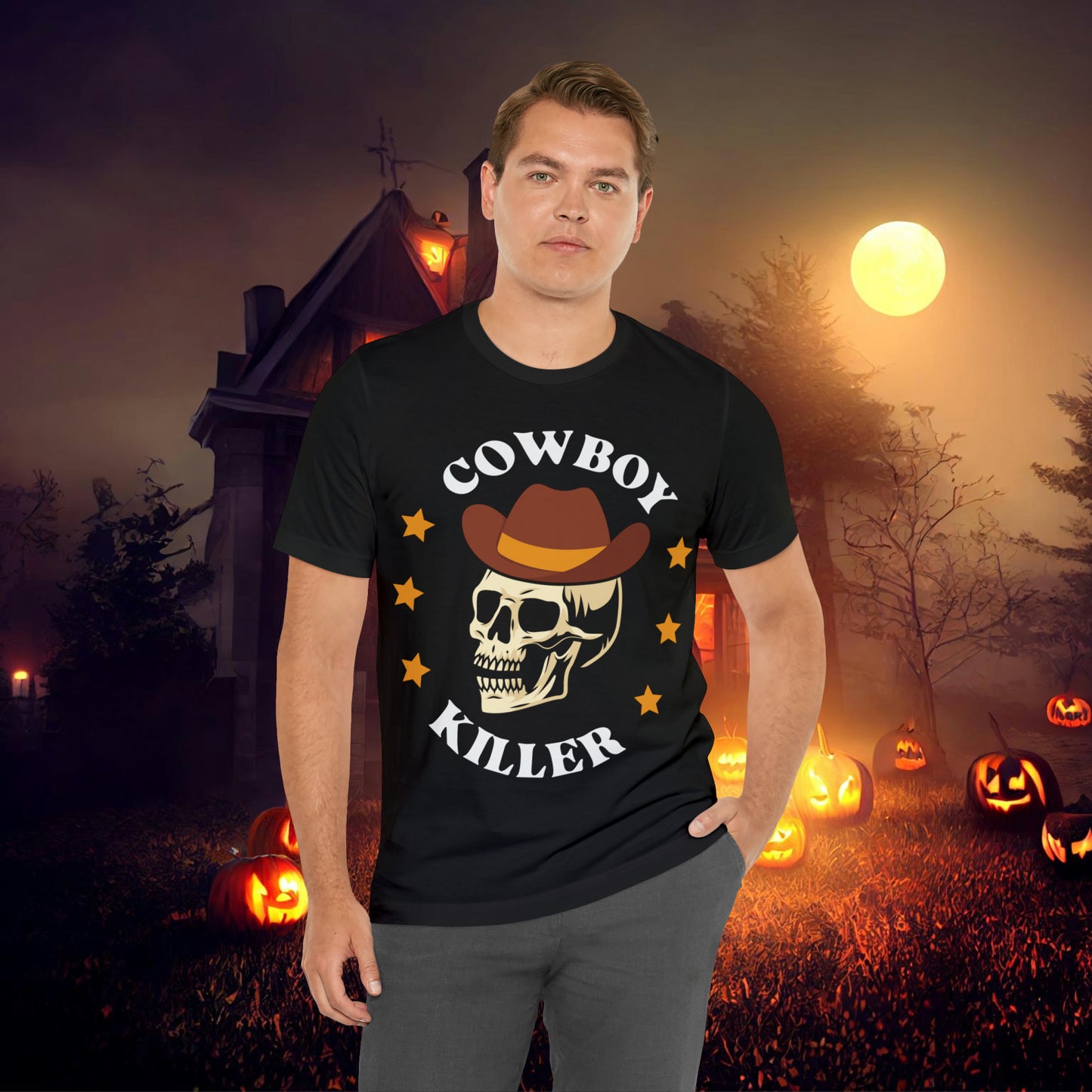 Cowboy Killer Retro Halloween Unisex Jersey Short Sleeve Tee Gifts for Him Gifts for Her