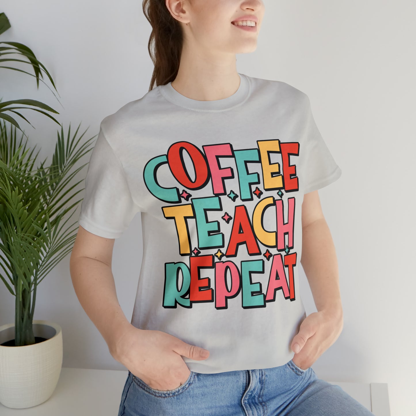 Coffee Teach Repeat Unisex Jersey Short Sleeve Tee