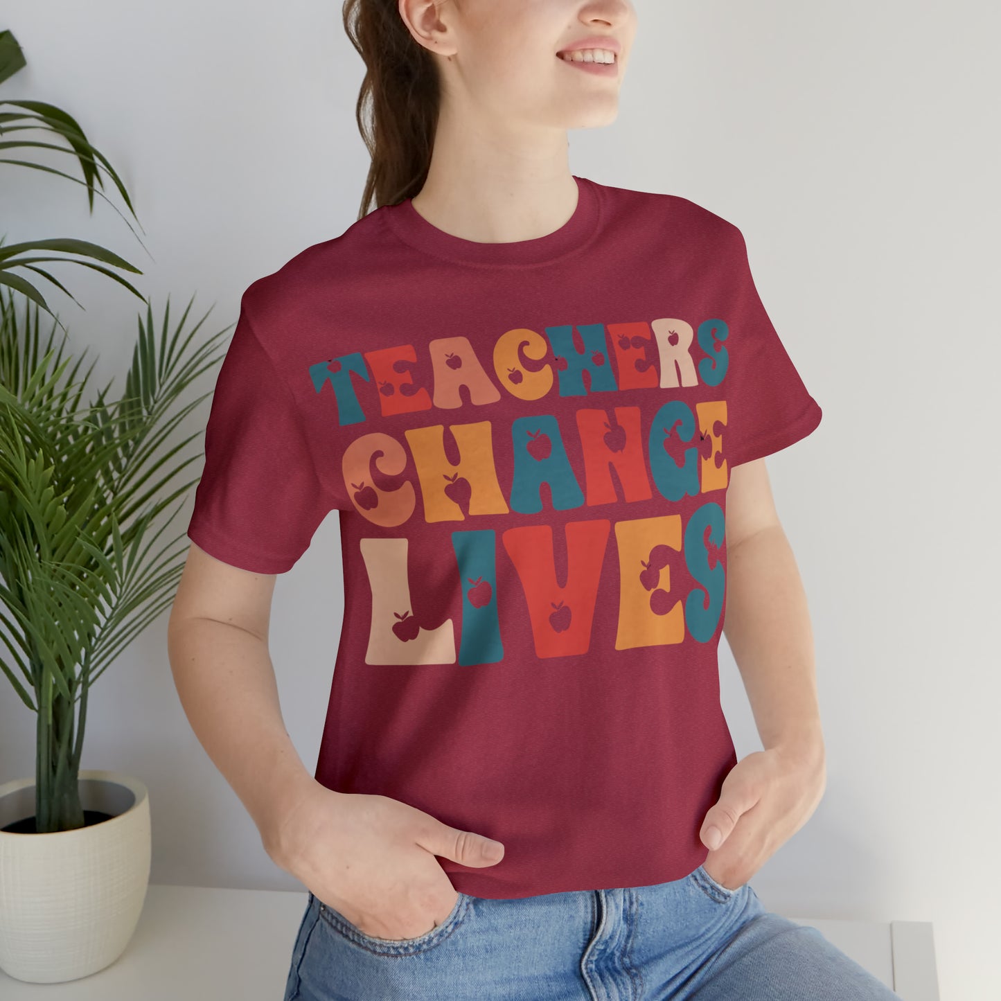 Colorful Teachers Change Lives Back to School Unisex Jersey Short Sleeve Tee Gifts for him, Gifts for Her